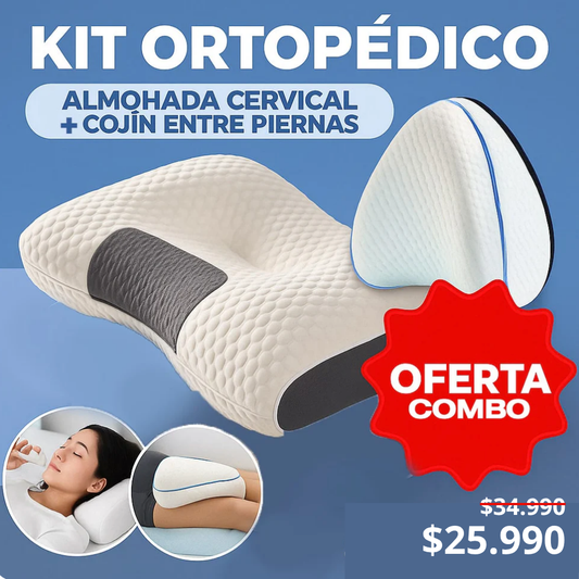 Kit Ortopédico Almohada Cervical + Cojín Soporte Piernas