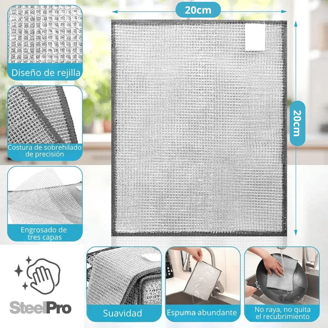 Pack 10 Paños de Acero SteelPro - ¡Dale vida devuelta a tu cocina!