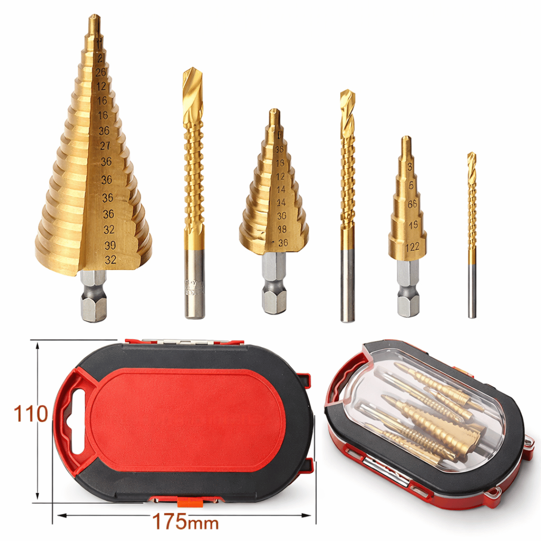 Kit 6 Brocas escalonadas de titanio - Perfora con acabado profesional y preciso