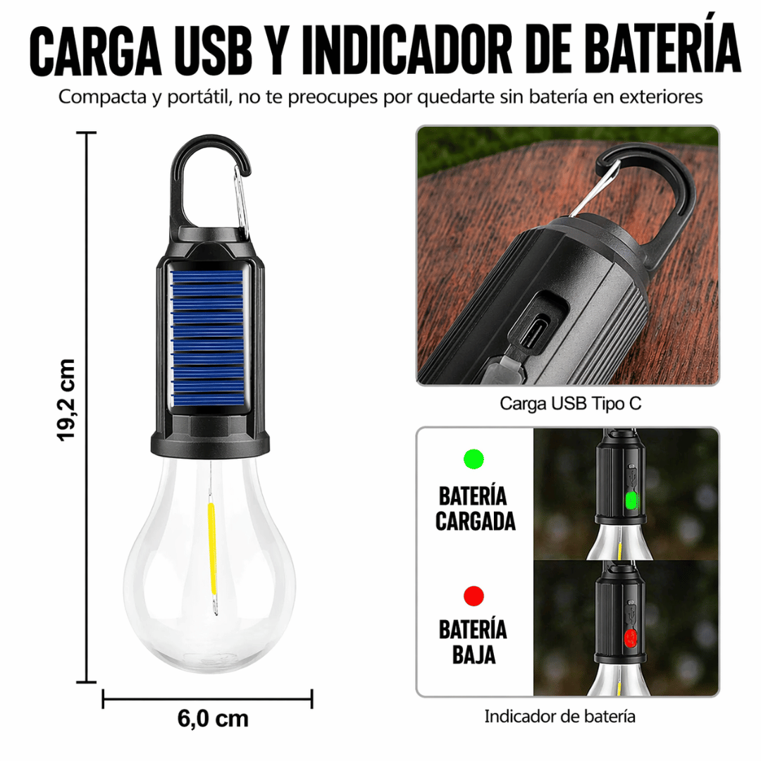 ¡Pack 3x1 Ampolleta Solar Recargable USB! - Iluminación segura y portátil para emergencias en casa o exterior