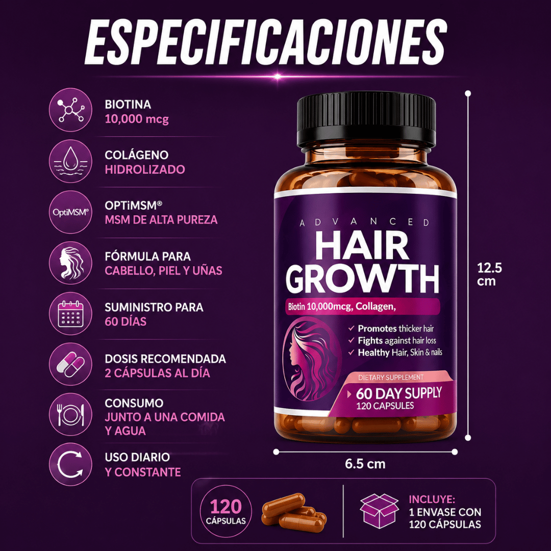 Rainbow Nutrients® Hair Growth 120 Cápsulas - Nutrición avanzada para un cabello más fuerte y resistente