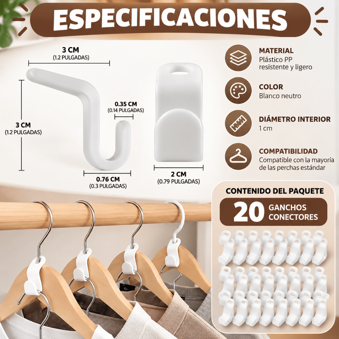 ¡Pack 20 Ganchos Organizadores Closet! - Multiplica el espacio disponible de tus perchas