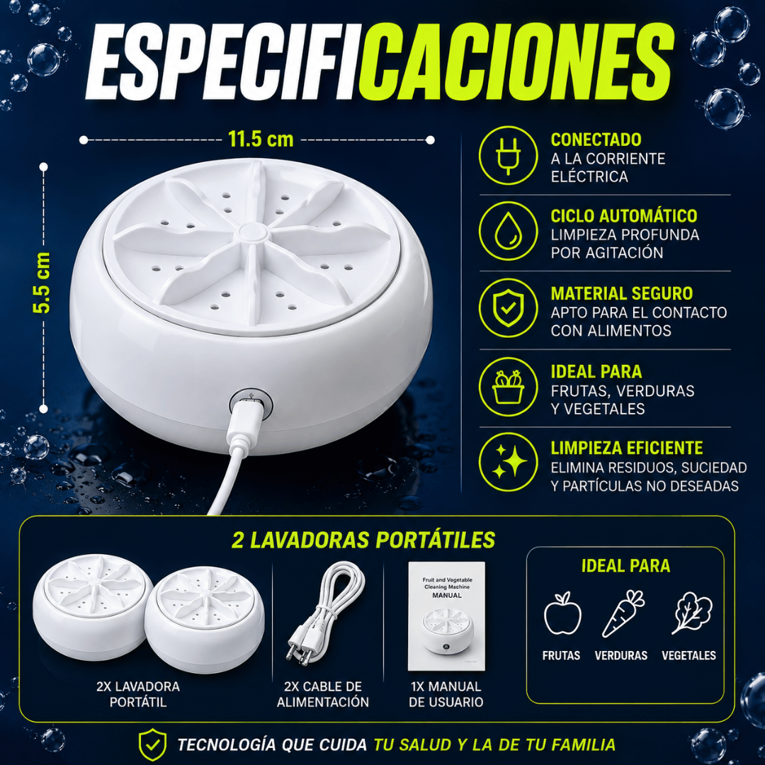 ¡Promo 2x1 Lavadora Portátil de Frutas y Verduras! - Frutas y verduras limpias en minutos, sin químicos