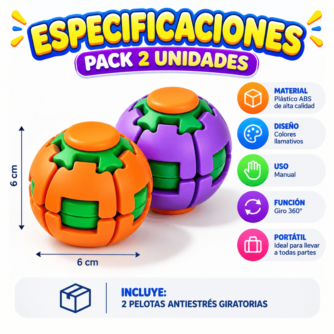 ¡Pack 2 Pelotas Antiestrés Giratoria! - Diversión sensorial para mantener sus manos ocupadas