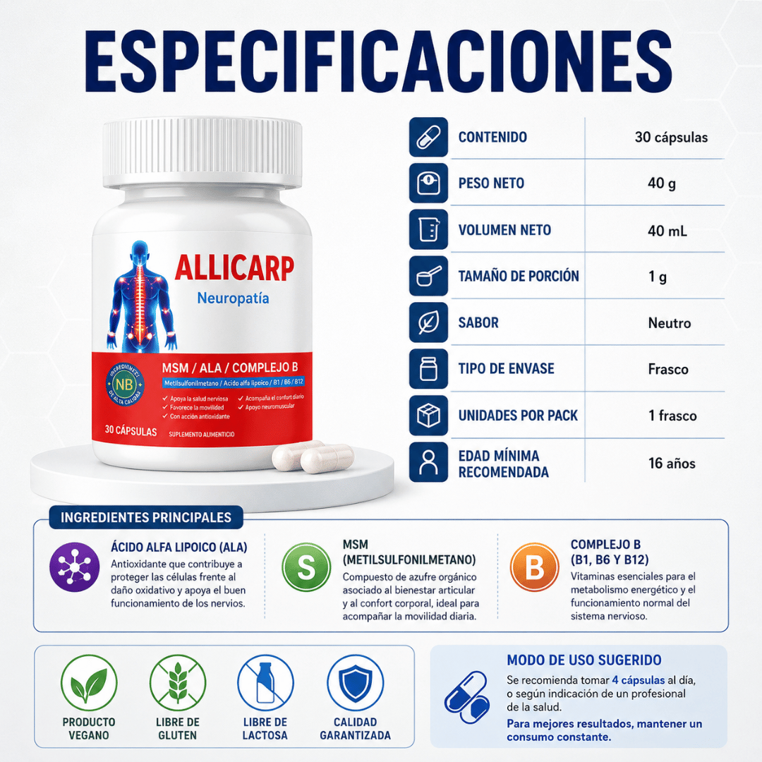 Allicarp Neurogent 30 Cápsulas - Apoya la salud nerviosa y mejora tu bienestar diario