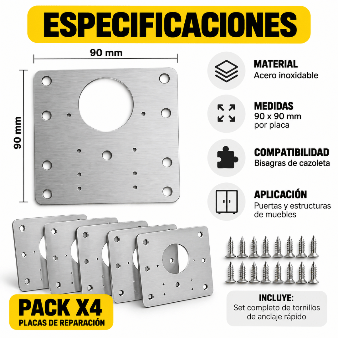 Pack x4 Placas Repara Bisagras - Renueva tus muebles y prolonga su vida útil