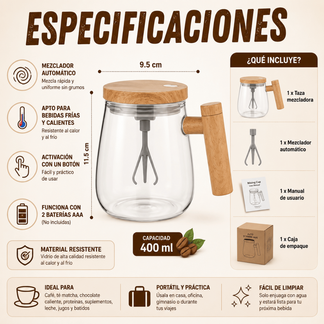 Taza Mug Con Mezclador Automatico – Adiós a los Grumos, Mezcla Perfecta en Segundos