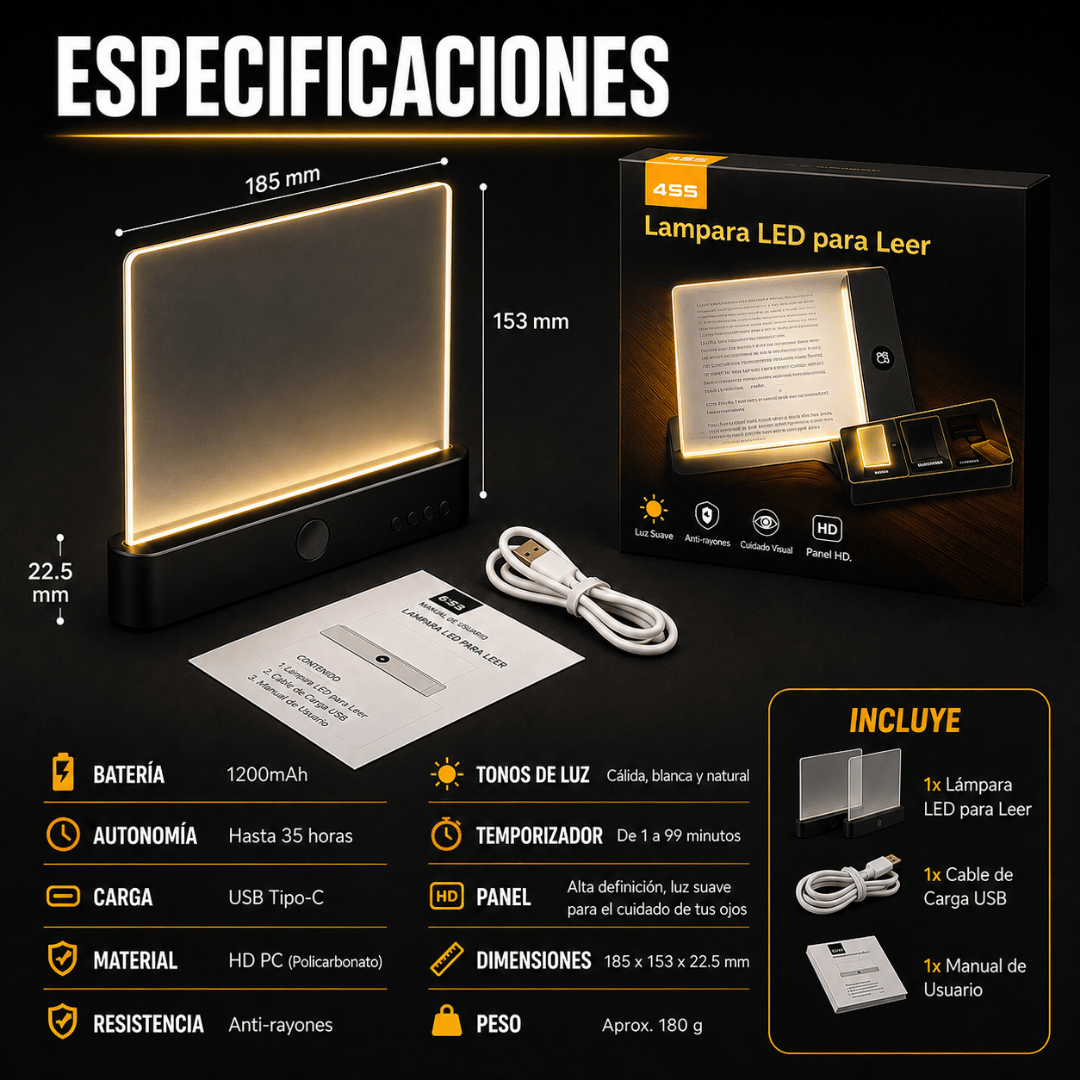 Lámpara LED Para Leer Recargable USB - Disfruta tus libros de noche sin molestar a quien duerme