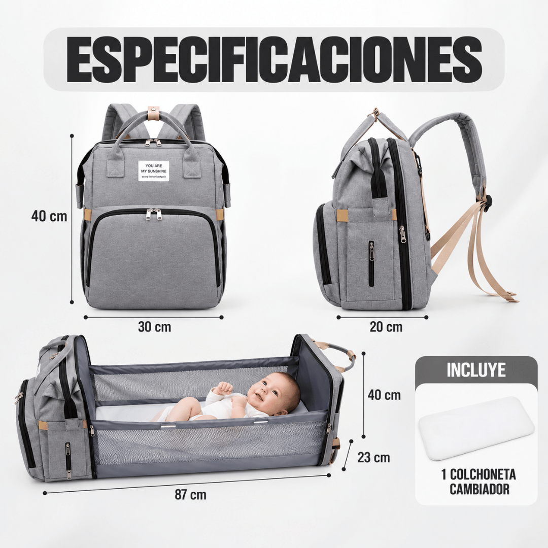 Mochila Pañalera 3 en 1 - Cuna, cambiador y pañalera todo en uno