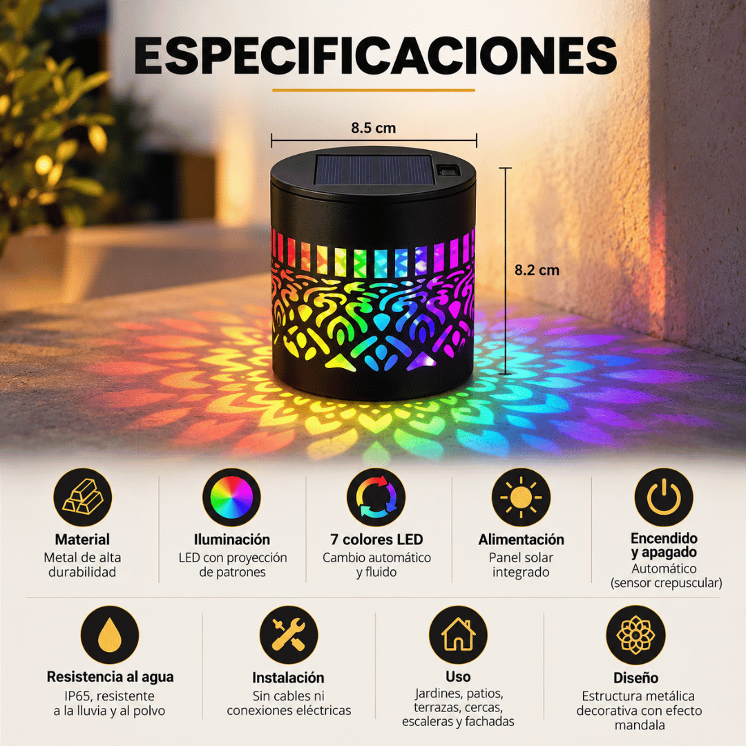 Lámpara Solar Proyector Mandala - Transforma tus exteriores con una iluminación única y decorativa