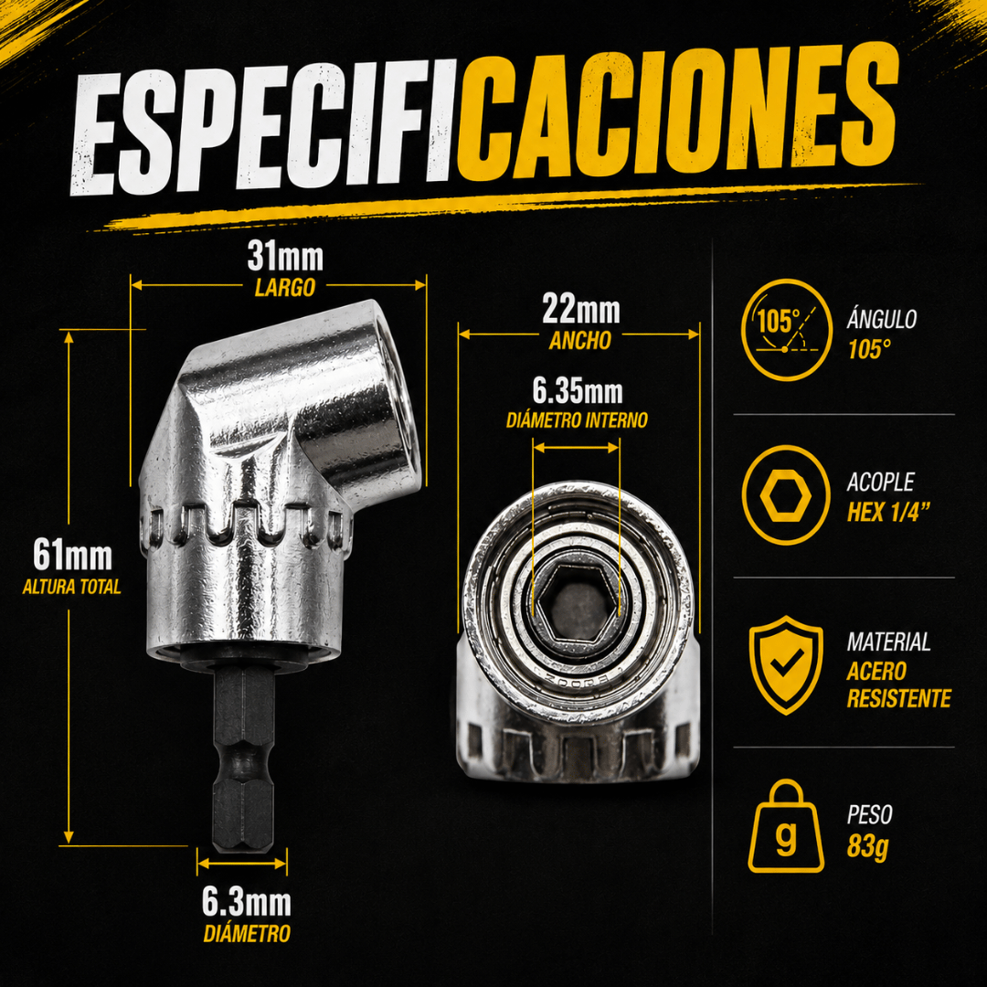 Adaptador Taladro Angular - Accede fácilmente a tornillos en espacios reducidos