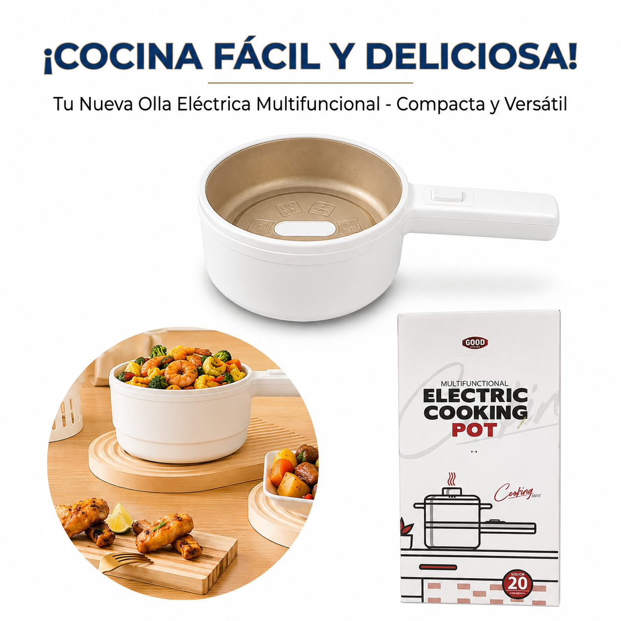 Olla Eléctrica Multifuncional 1,8 L - Lleva tu cocina portátil a donde la necesites