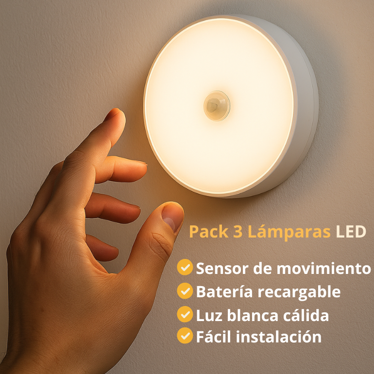 Pack x3 Lámparas LED Recargable con Sensor Movimiento - ¡Ilumina tus espacios!