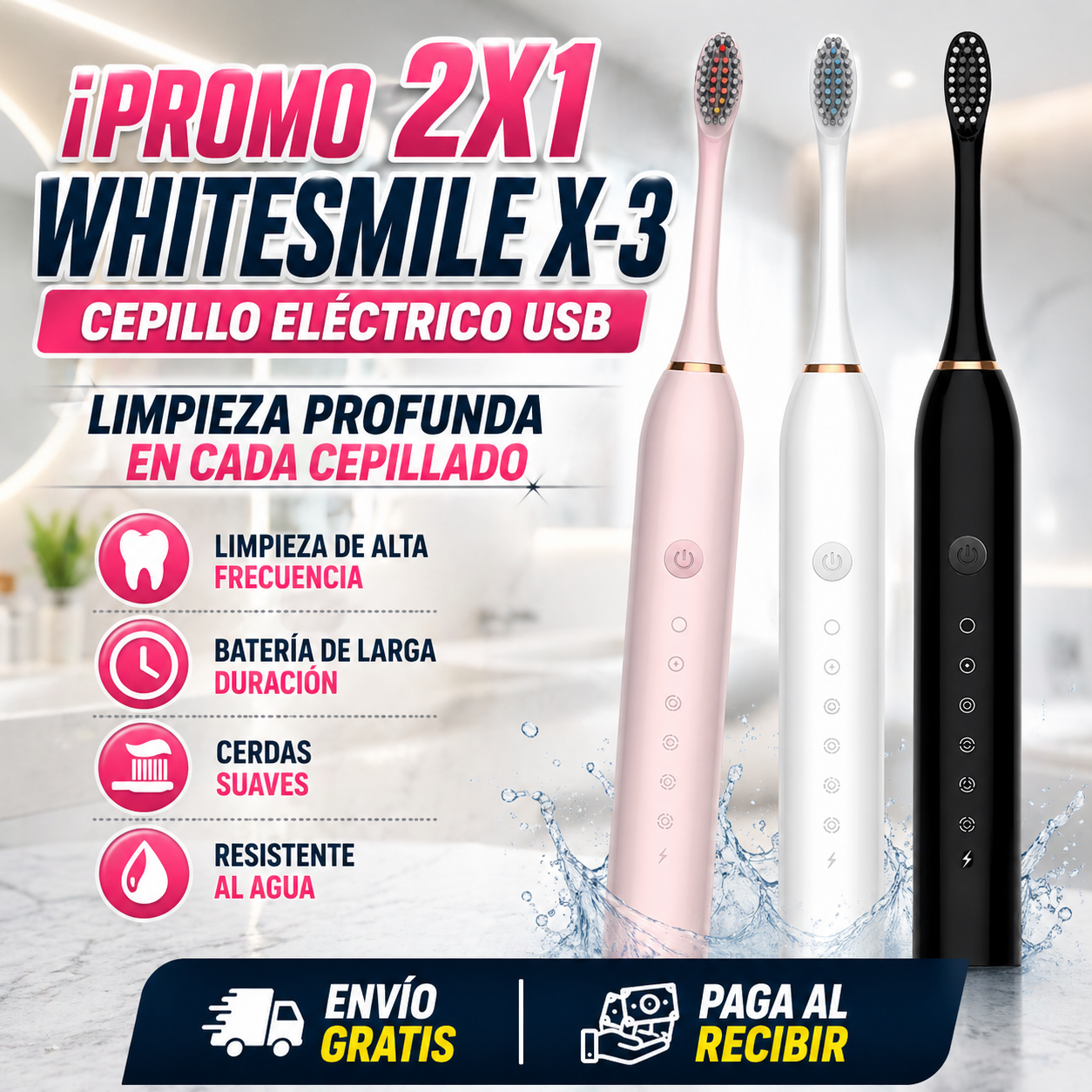 ¡Promo 2x1 Cepillo Eléctrico WhiteSmile X-3! - ¡Sonrisa más limpia y uniforme!