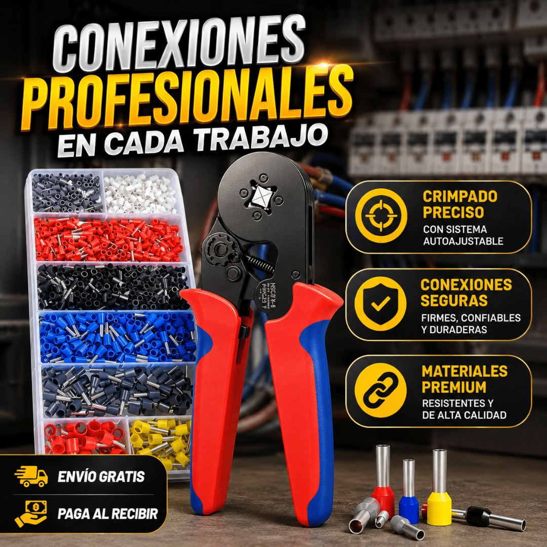 Kit Crimpadora + Estuche 1200 Terminales - Realiza conexiones eléctricas firmes y precisas en minutos
