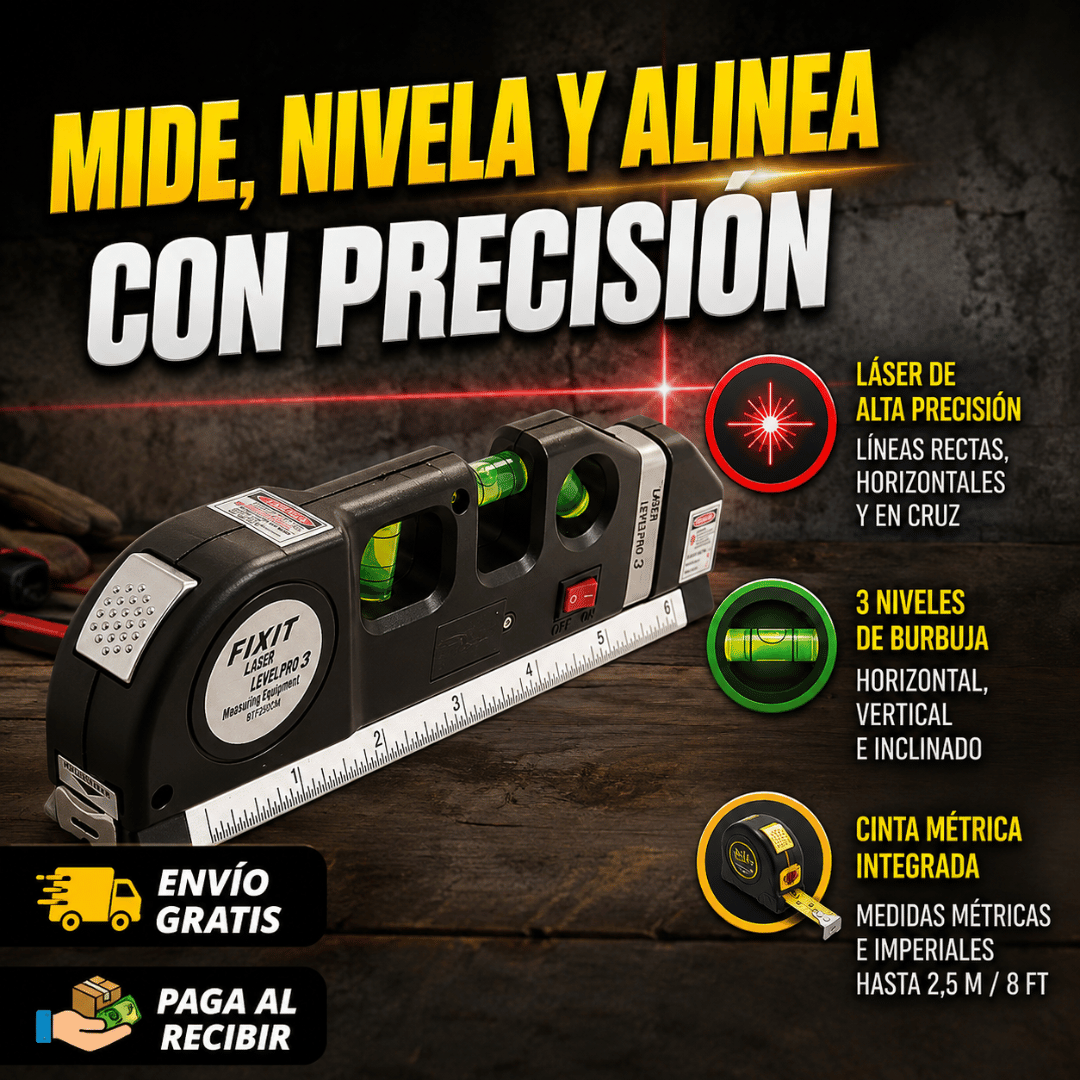 Cinta Métrica 3 en 1 - Mide, nivela y alinea con precisión en menos pasos