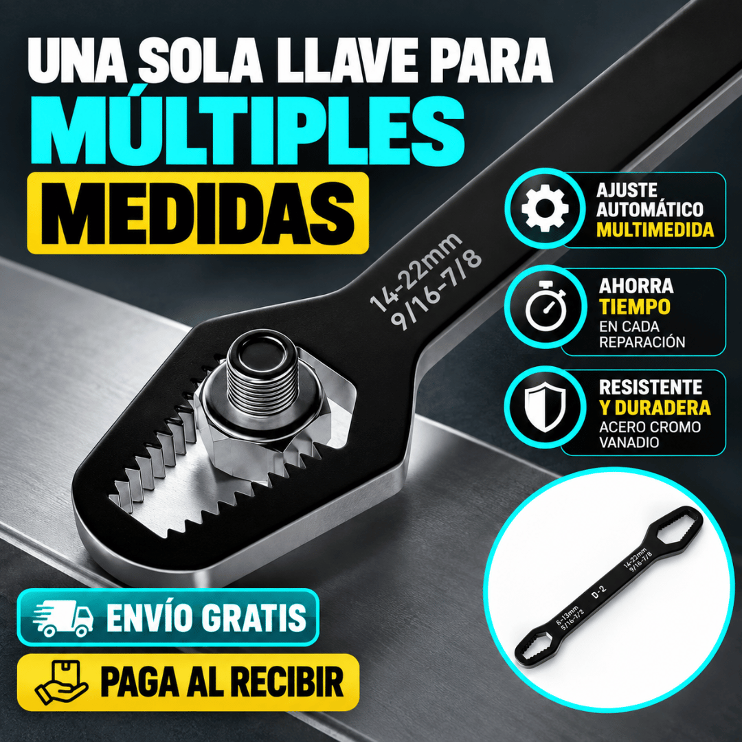 Llave Universal Ajustable 2 Cabezales - Ajuste automático para diferentes tuercas y tornillos