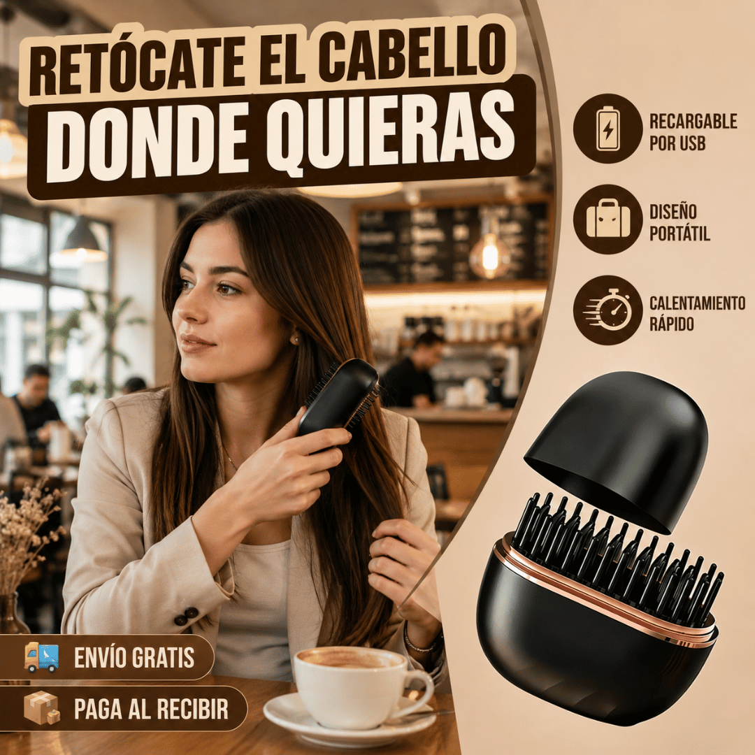 Mini Cepillo Alisador Recargable - Alisa y retoca tu cabello donde quieras, sin depender de enchufes