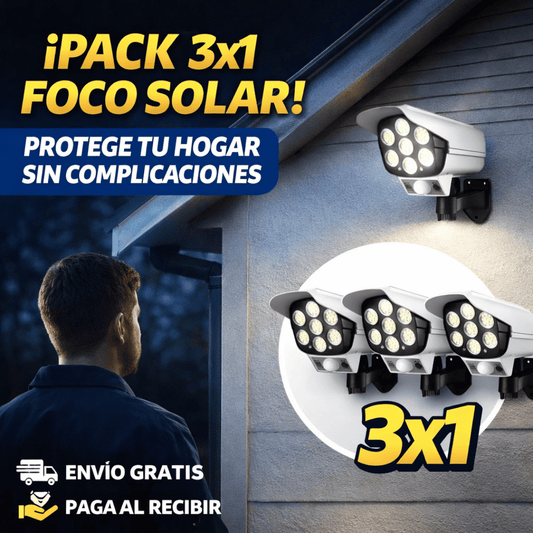 ¡Pack 3x1 Foco Solar! - Iluminación exterior que simula vigilancia y protege tu hogar