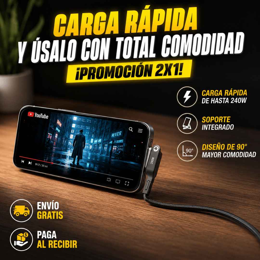 ¡Promo 2x1 Cargador Rápido 240W Con Soporte Integrado! - Carga tu dispositivo mientras lo mantienes cómodamente apoyado