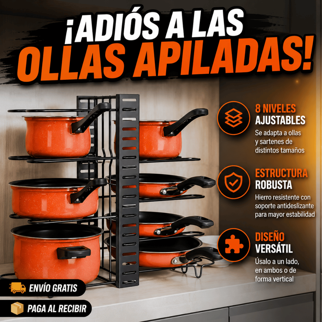 Organizador Ollas Y Sartenes Ajustable - Mantén tus ollas y sartenes ordenadas y fáciles de encontrar