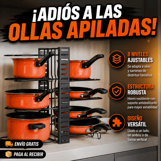Organizador Ollas Y Sartenes Ajustable - Mantén tus ollas y sartenes ordenadas y fáciles de encontrar