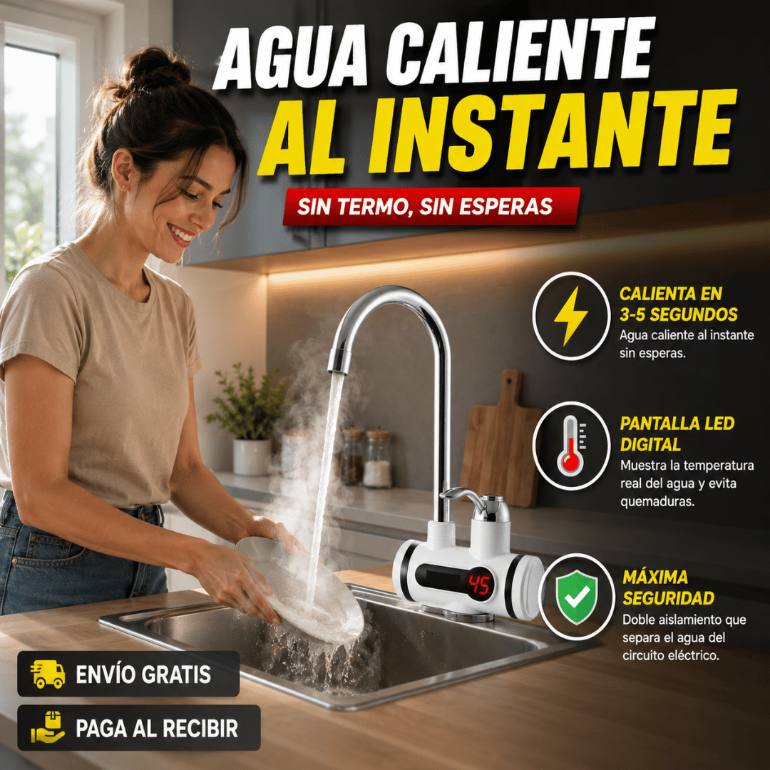 Grifo Calentador de Agua Eléctrico - Agua caliente al instante sin instalar un calefón