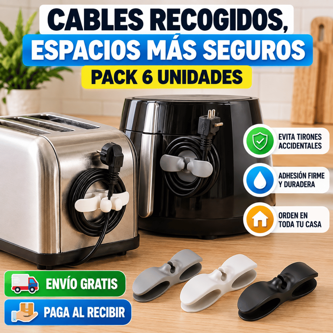 Organizador de Cables Pack 6 Unidades - Mantén los cables recogidos y fuera del alcance de los niños