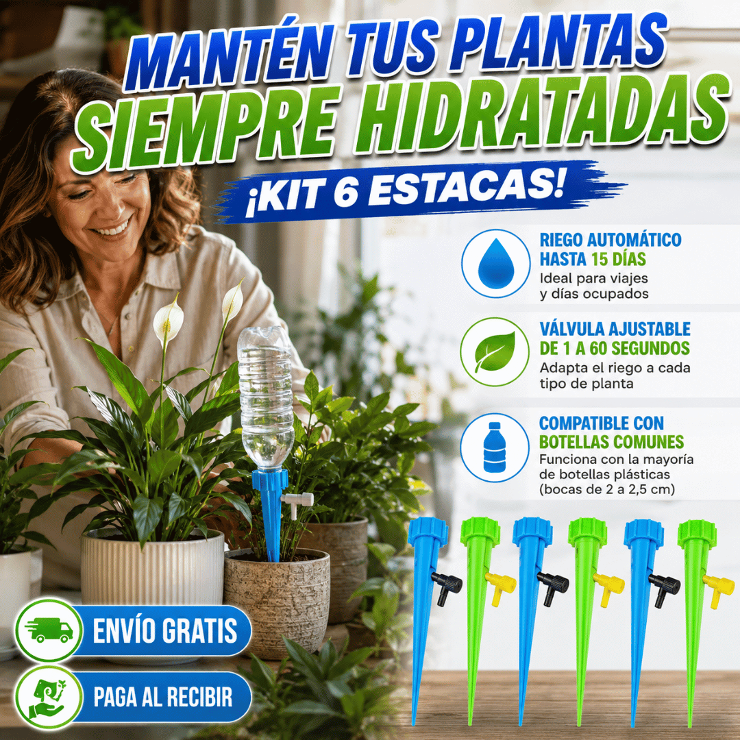 ¡Kit 6 Estacas Riego Goteo inteligente! - Mantén tus plantas saludables mientras optimizas el uso del agua