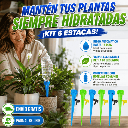 ¡Kit 6 Estacas Riego Goteo inteligente! - Mantén tus plantas saludables mientras optimizas el uso del agua