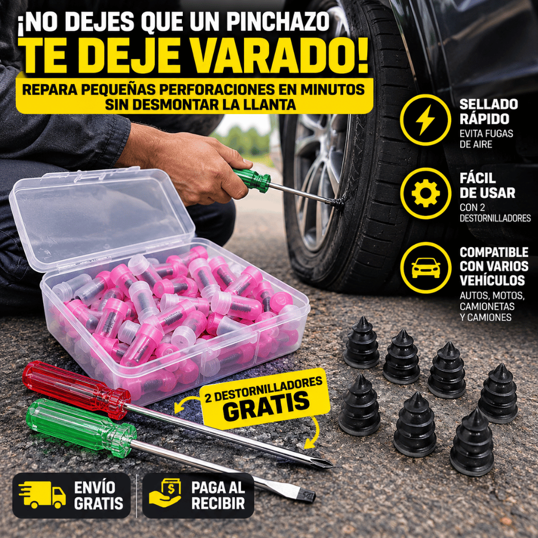 Kit Reparación Pinchazos Neumático 12 Pcs - Repara pequeños pinchazos de forma rápida y práctica