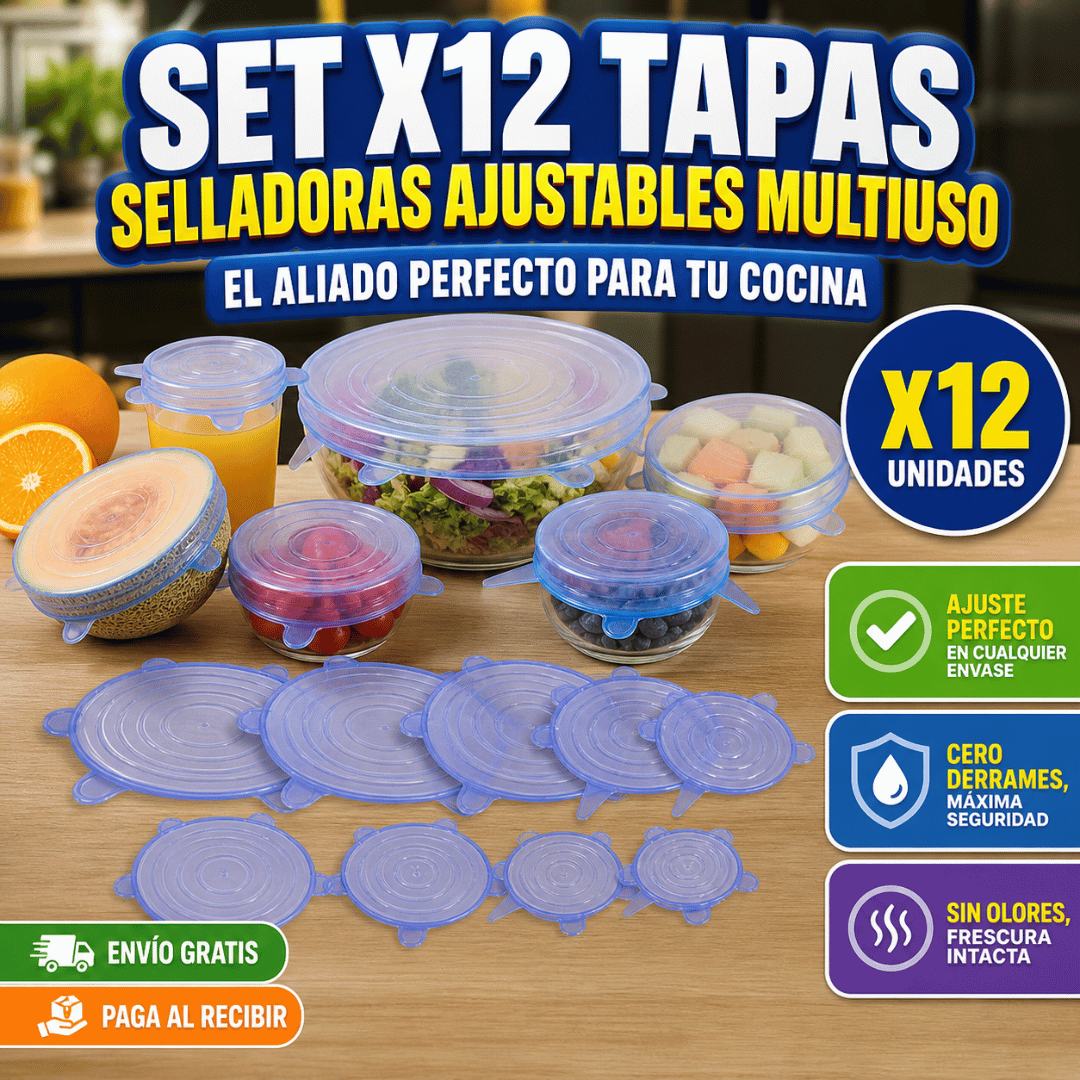 ¡Set x12 Tapas de Silicona! - Evita mezclas de olores y conserva tus alimentos como recién abiertos