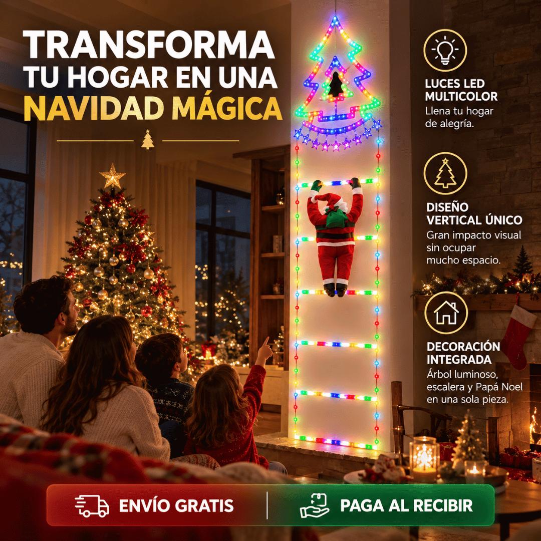 Luces LED Escalera Navidad + Papá Noel - Dale un toque mágico y luminoso a tu decoración navideña