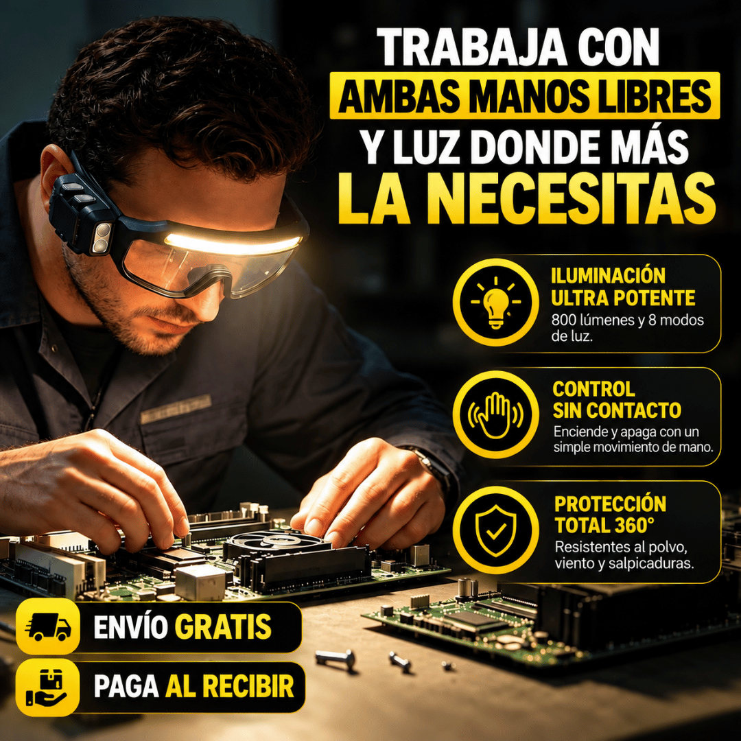 Gafas Seguridad Luz LED Inteligentes - Mayor visibilidad en espacios oscuros mientras trabajas
