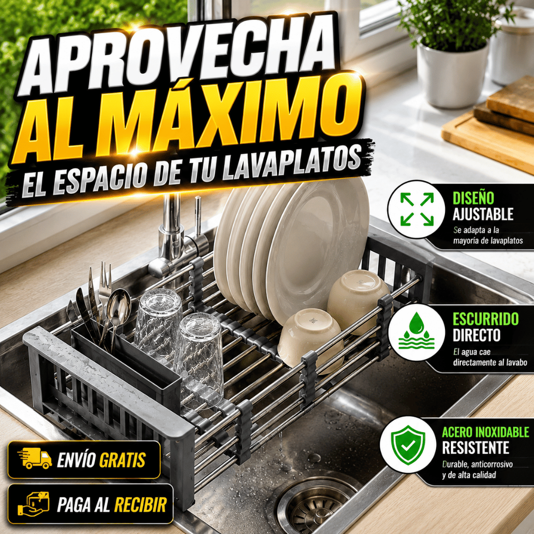 Escurridor Ajustable para Lavaplatos - Aprovecha al máximo el espacio sobre tu lavaplatos