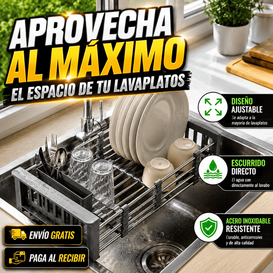 Escurridor Ajustable para Lavaplatos - Aprovecha al máximo el espacio sobre tu lavaplatos