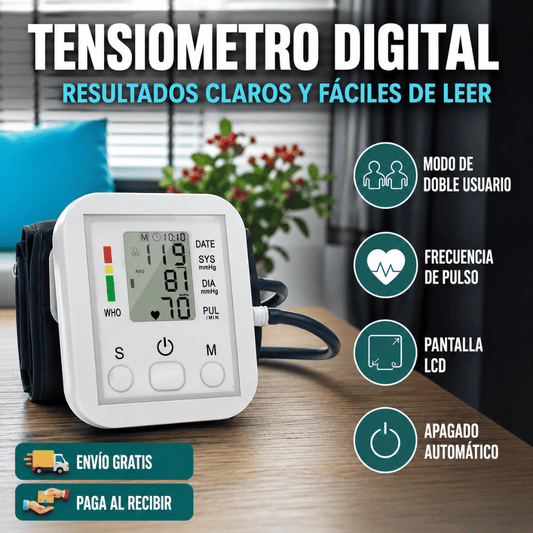 Tensiometro Digital - Controla tu presión arterial fácilmente desde la comodidad de tu hogar.