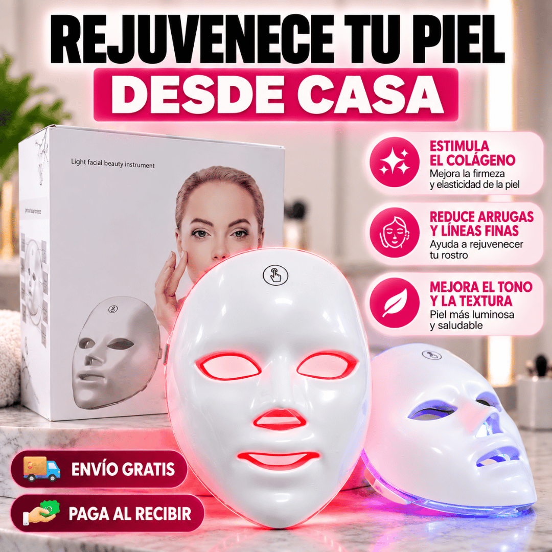 Máscara Facial Led 7 Colores - Fototerapia LED para una piel más firme y luminosa