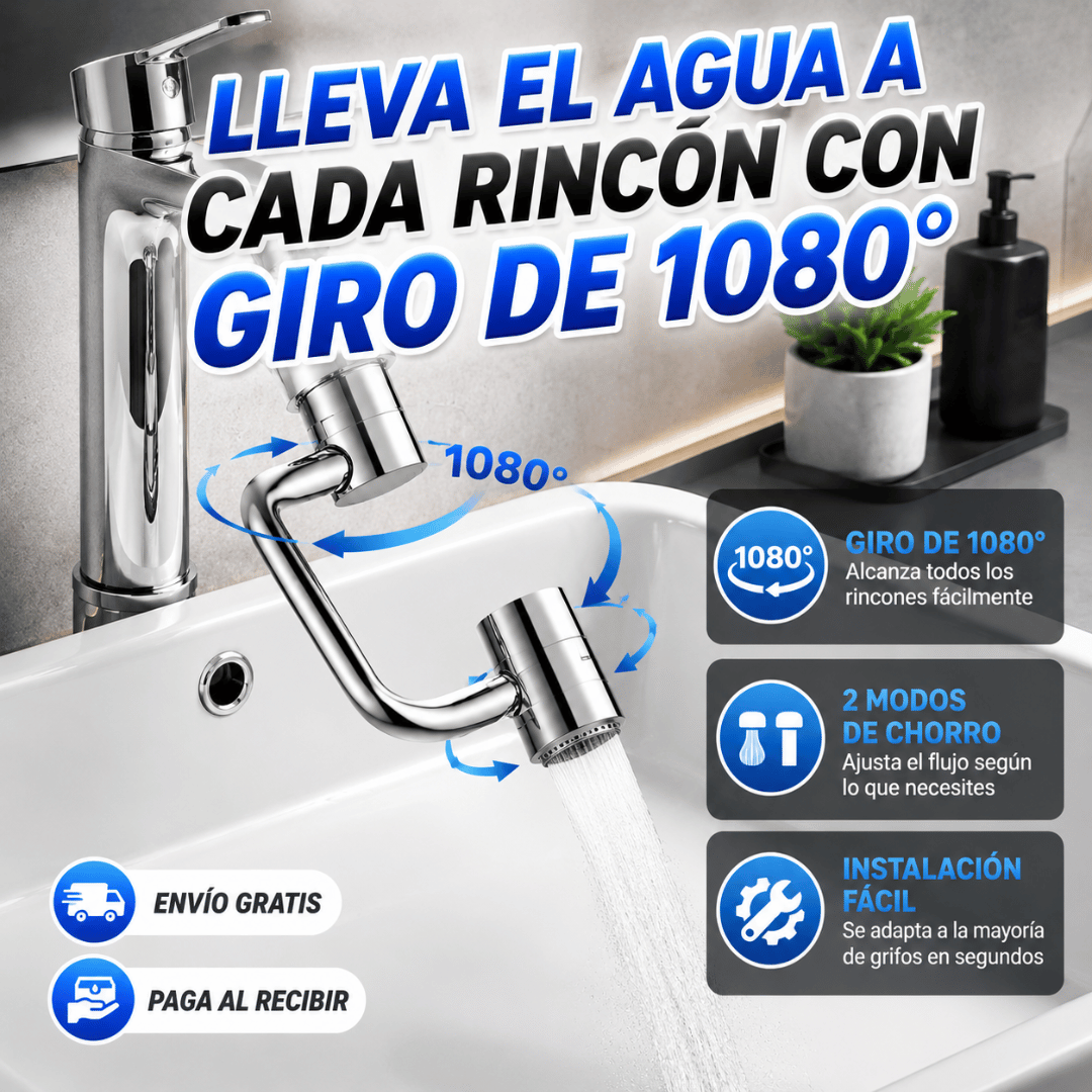 ¡Promo 2x1 Adaptador Grifo 1080°! - Alcanza todo el fregadero de forma cómoda y precisa