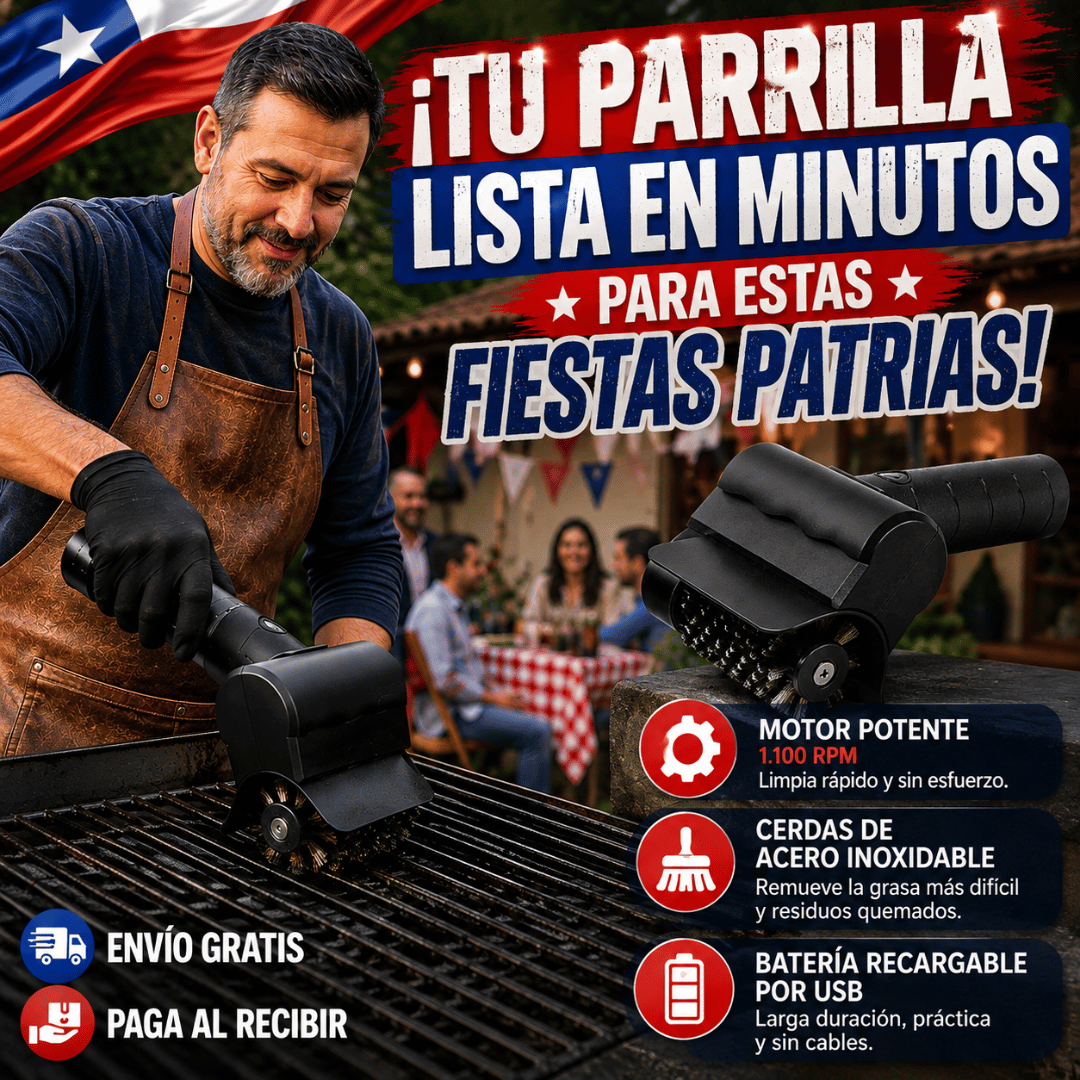 Cepillo Limpiador Parillas Eléctrico - Elimina grasa y residuos quemados fácilmente