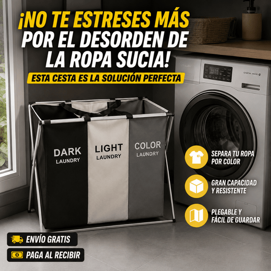 Canasta de Ropa Sucia 3 en 1 - Organiza tu ropa de forma práctica y ordenada