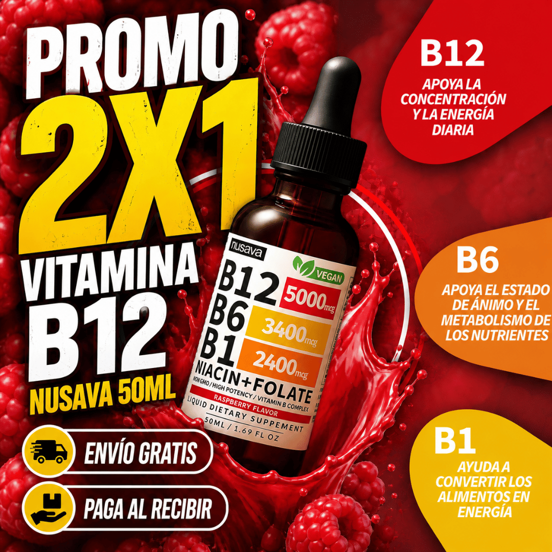 Promo 2x1 Vitamina B12 Nusava 50ml - Energía mental y enfoque claro todos los días