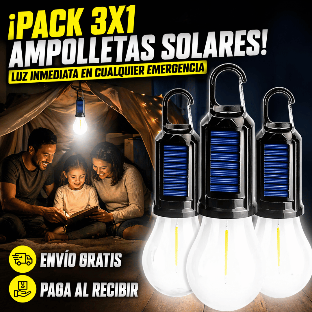 ¡Pack 3x1 Ampolleta Solar Recargable USB! - Iluminación segura y portátil para emergencias en casa o exterior