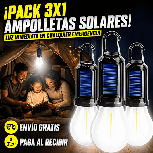 ¡Pack 3x1 Ampolleta Solar Recargable USB! - Iluminación segura y portátil para emergencias en casa o exterior