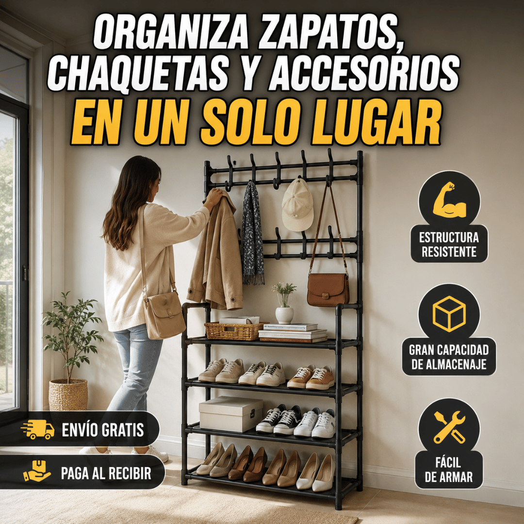 Perchero Multiuso Organizador 4 Niveles - Organiza zapatos, chaquetas y accesorios en un solo lugar