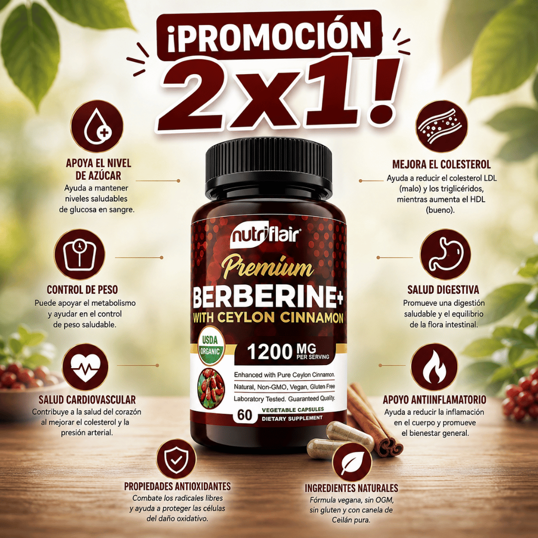 ¡Pack 2x1 Berberina Nutriflair 60 cápsulas! - Ayuda a mantener niveles saludables de glucosa día a día