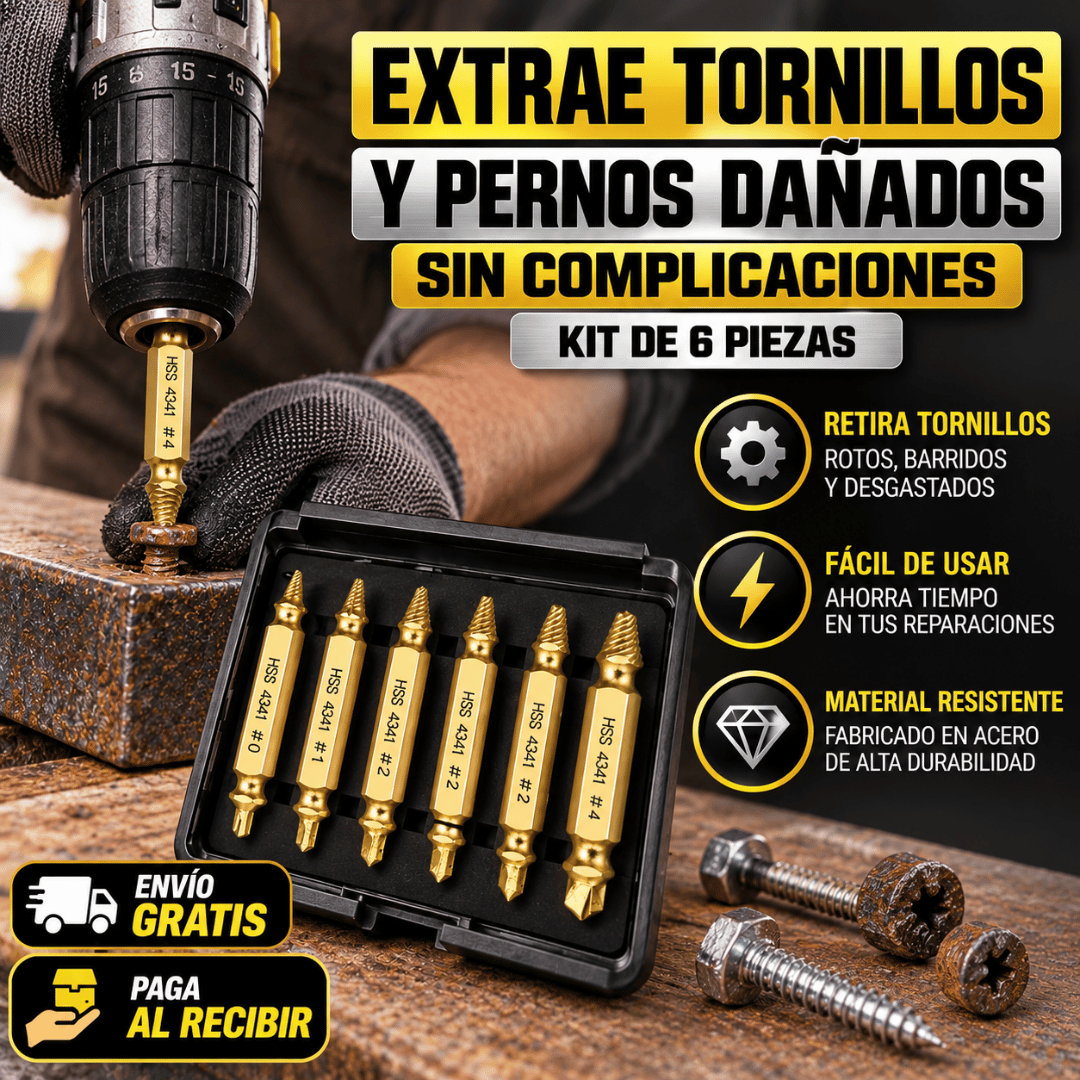 Kit Extractor Tornillos y Pernos Rotos - Extrae tornillos difíciles de retirar de forma sencilla