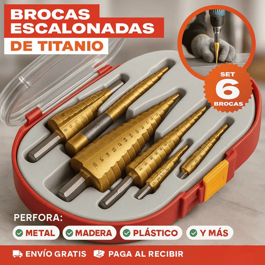 Kit 6 Brocas escalonadas de titanio - Perfora con acabado profesional y preciso