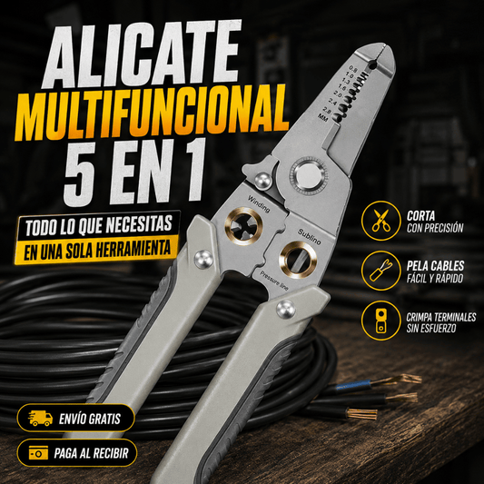Alicate Multifuncional 5 en 1 - Pela y corta cables con precisión sin dañarlos