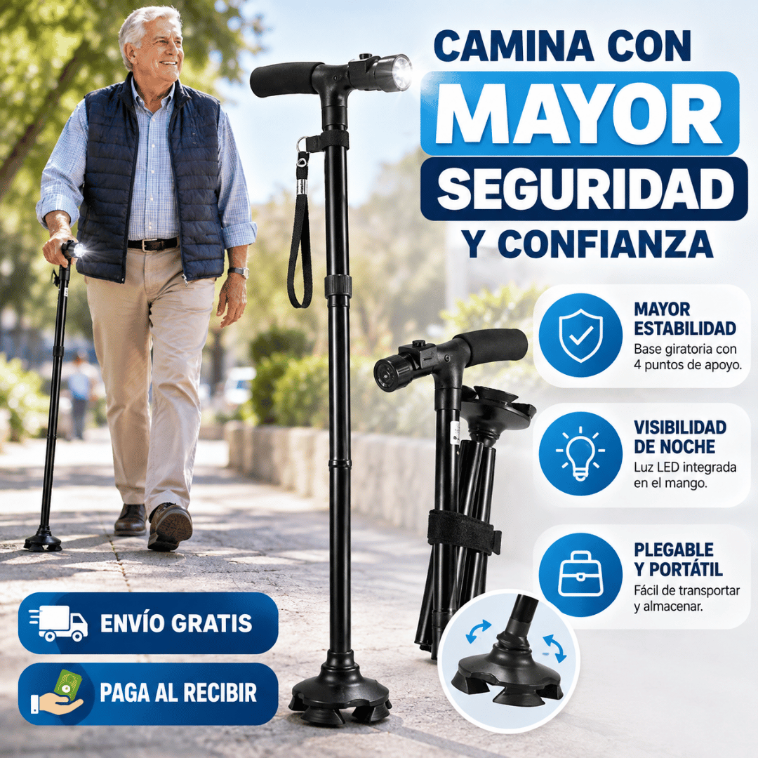 Baston Ortopedico Retractil LED - Seguridad y soporte para caminar con mayor confianza